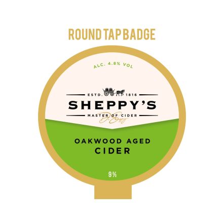Sheppy's Cider Oakwood ROUND FISH EYE badge